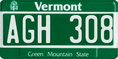 VT license plate AGH308