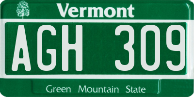 VT license plate AGH309