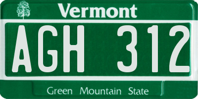 VT license plate AGH312