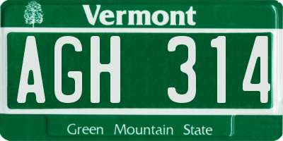 VT license plate AGH314