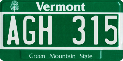 VT license plate AGH315