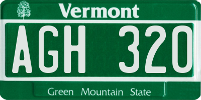 VT license plate AGH320