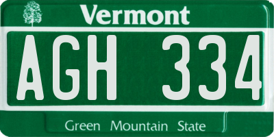 VT license plate AGH334