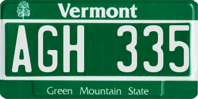VT license plate AGH335