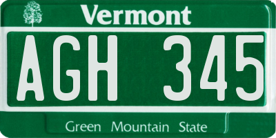 VT license plate AGH345
