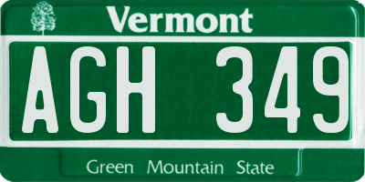 VT license plate AGH349