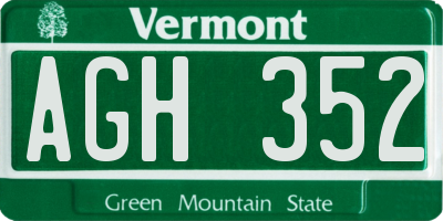 VT license plate AGH352