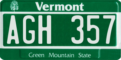 VT license plate AGH357