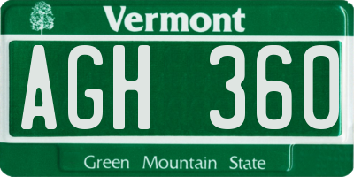 VT license plate AGH360