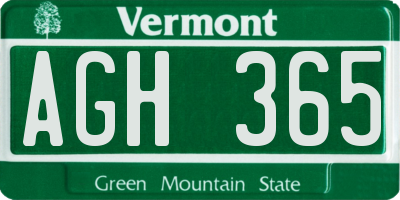 VT license plate AGH365
