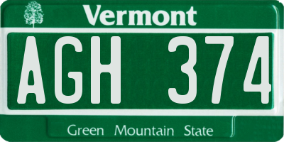 VT license plate AGH374