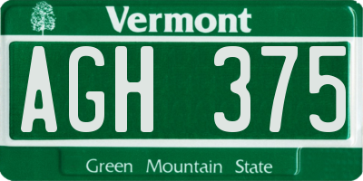 VT license plate AGH375