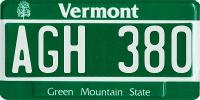 VT license plate AGH380
