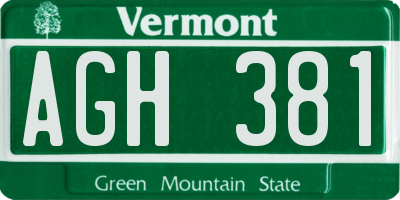 VT license plate AGH381