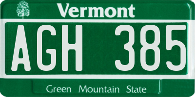 VT license plate AGH385