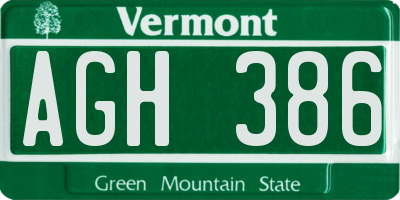 VT license plate AGH386