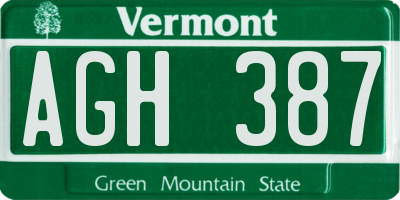 VT license plate AGH387