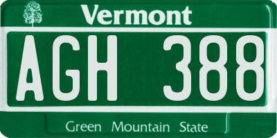 VT license plate AGH388