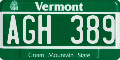 VT license plate AGH389