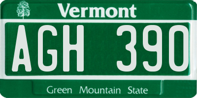 VT license plate AGH390