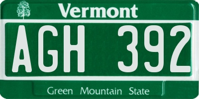 VT license plate AGH392