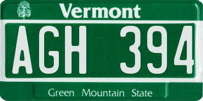 VT license plate AGH394