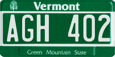 VT license plate AGH402