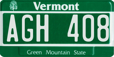 VT license plate AGH408