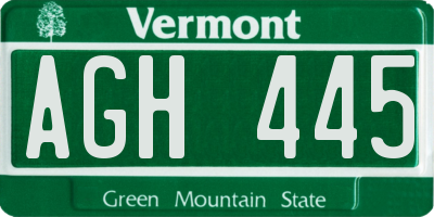 VT license plate AGH445
