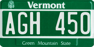 VT license plate AGH450