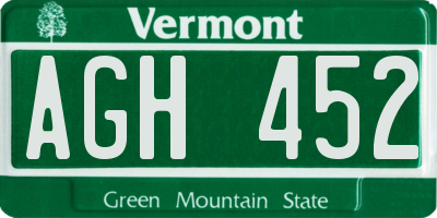 VT license plate AGH452