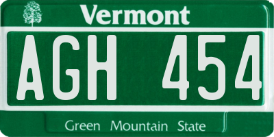 VT license plate AGH454