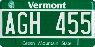 VT license plate AGH455