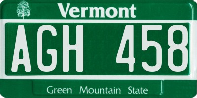 VT license plate AGH458