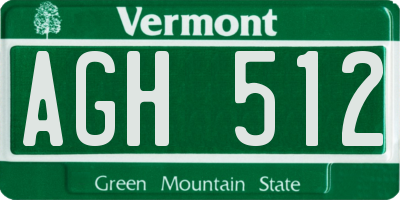 VT license plate AGH512