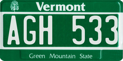 VT license plate AGH533