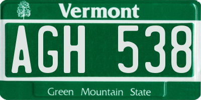 VT license plate AGH538