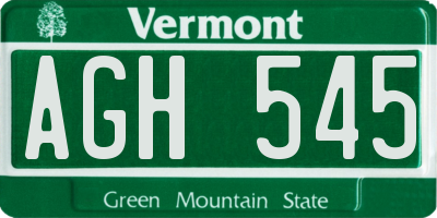 VT license plate AGH545