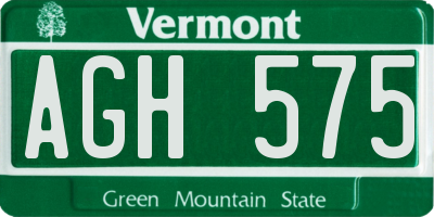 VT license plate AGH575