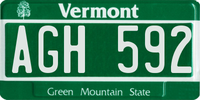 VT license plate AGH592