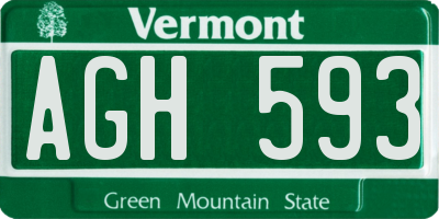 VT license plate AGH593