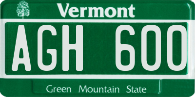 VT license plate AGH600