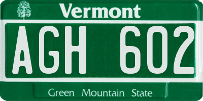 VT license plate AGH602