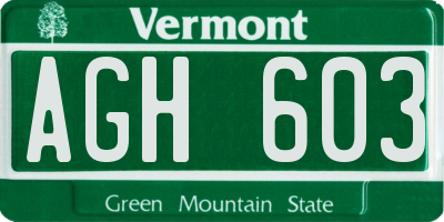 VT license plate AGH603