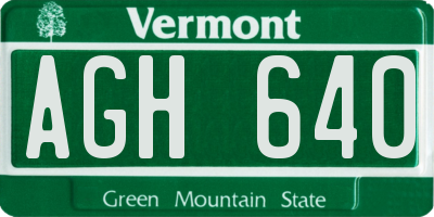 VT license plate AGH640
