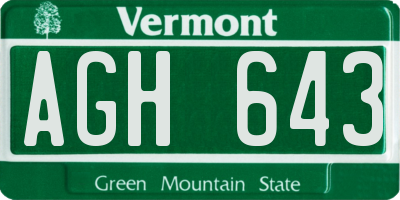 VT license plate AGH643