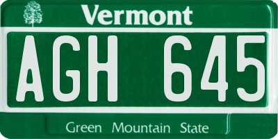VT license plate AGH645