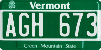 VT license plate AGH673