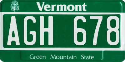 VT license plate AGH678