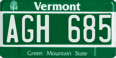 VT license plate AGH685